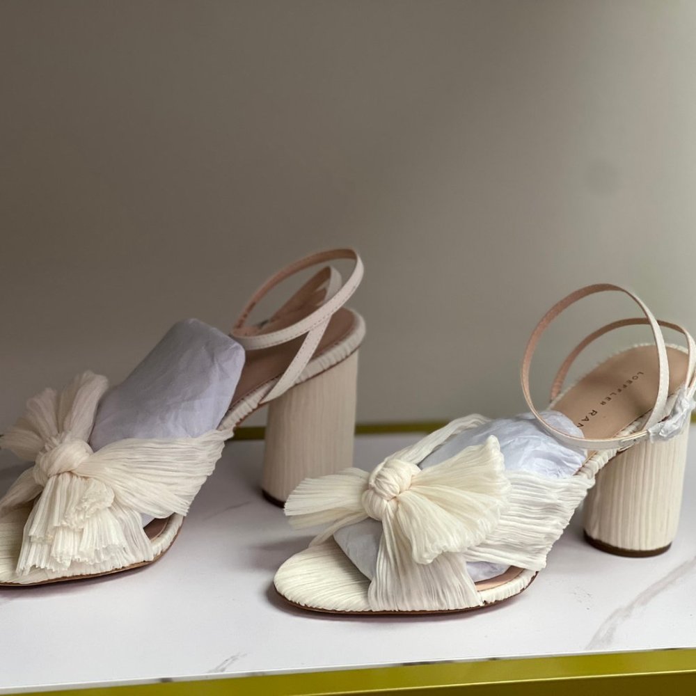 Loeffler Randall Reed Pleated Twist Sandals White Size 7.5